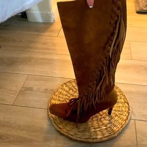 Mia camel fringe western stiletto boot